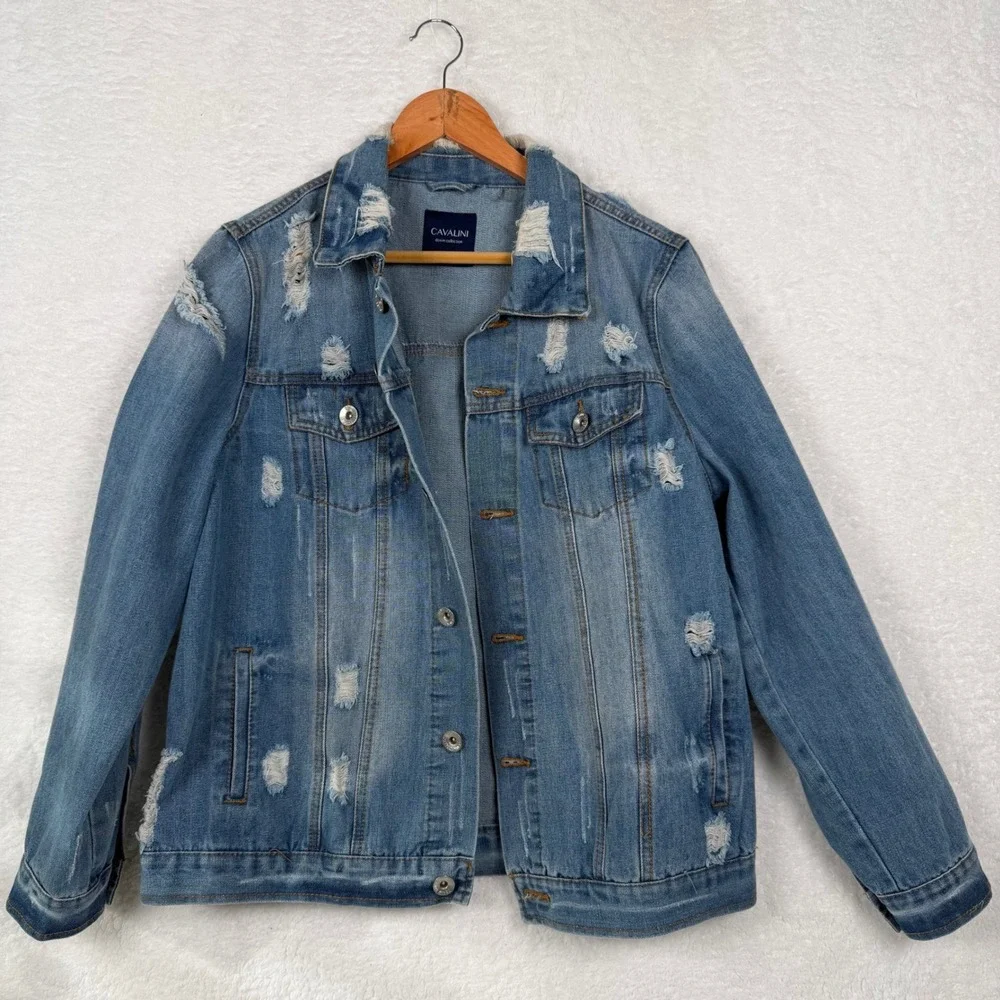 Cavalin Denim Collection Distressed Blue Jean Jacket Women's‎ Medium